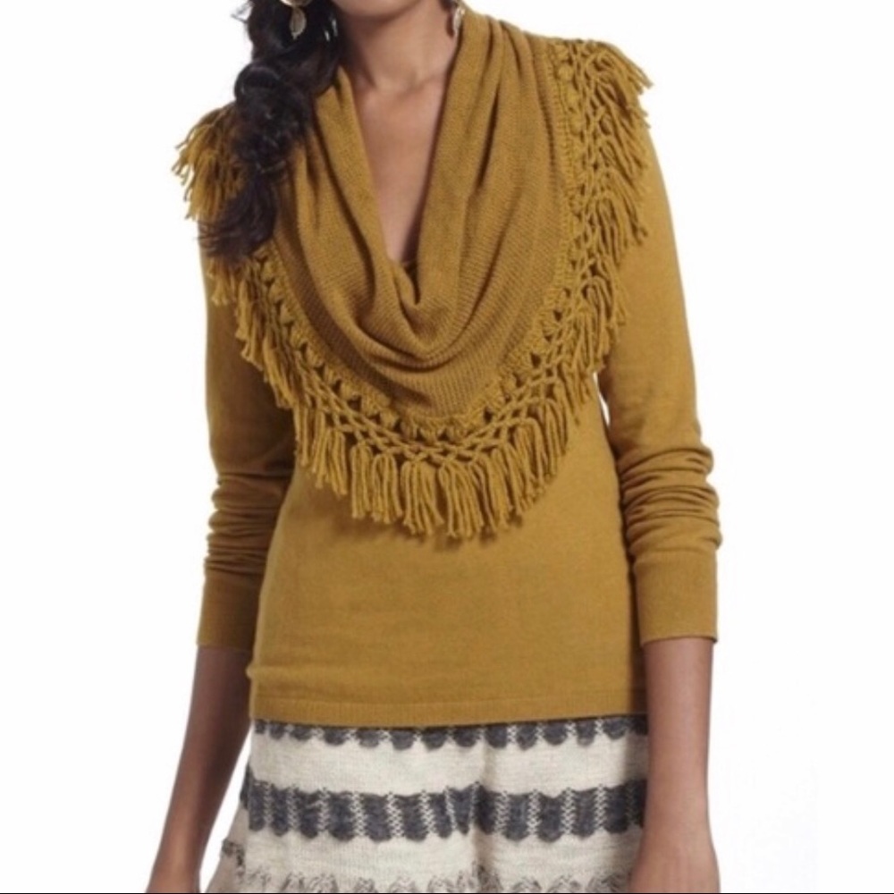 Fringed Cowl-Neck Sweater